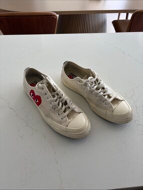 Converse White Canvas Sneakers with Red Heart Logo